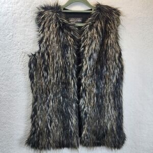 Live a Little Shaggy Faux Fur Vest Womens Medium Knit‎ Back Winter Boho Glam Y2K